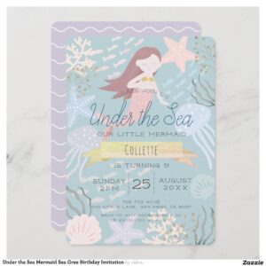 Under the Sea Mermaid Sea Gree Birthday Invitation