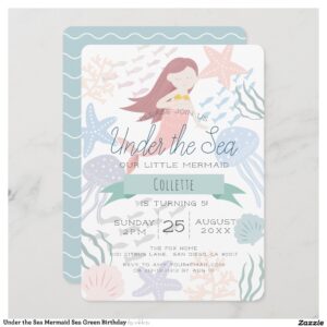 Under the Sea Mermaid Sea Green Birthday Invitation