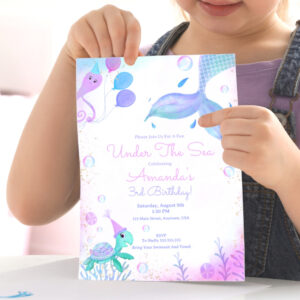 Under The Sea Mermaid & Sea Turtle Birthday Invitation