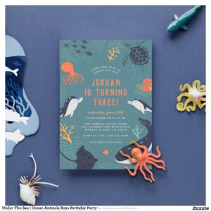 Under The Sea Ocean Animals Boys Birthday Party Invitation