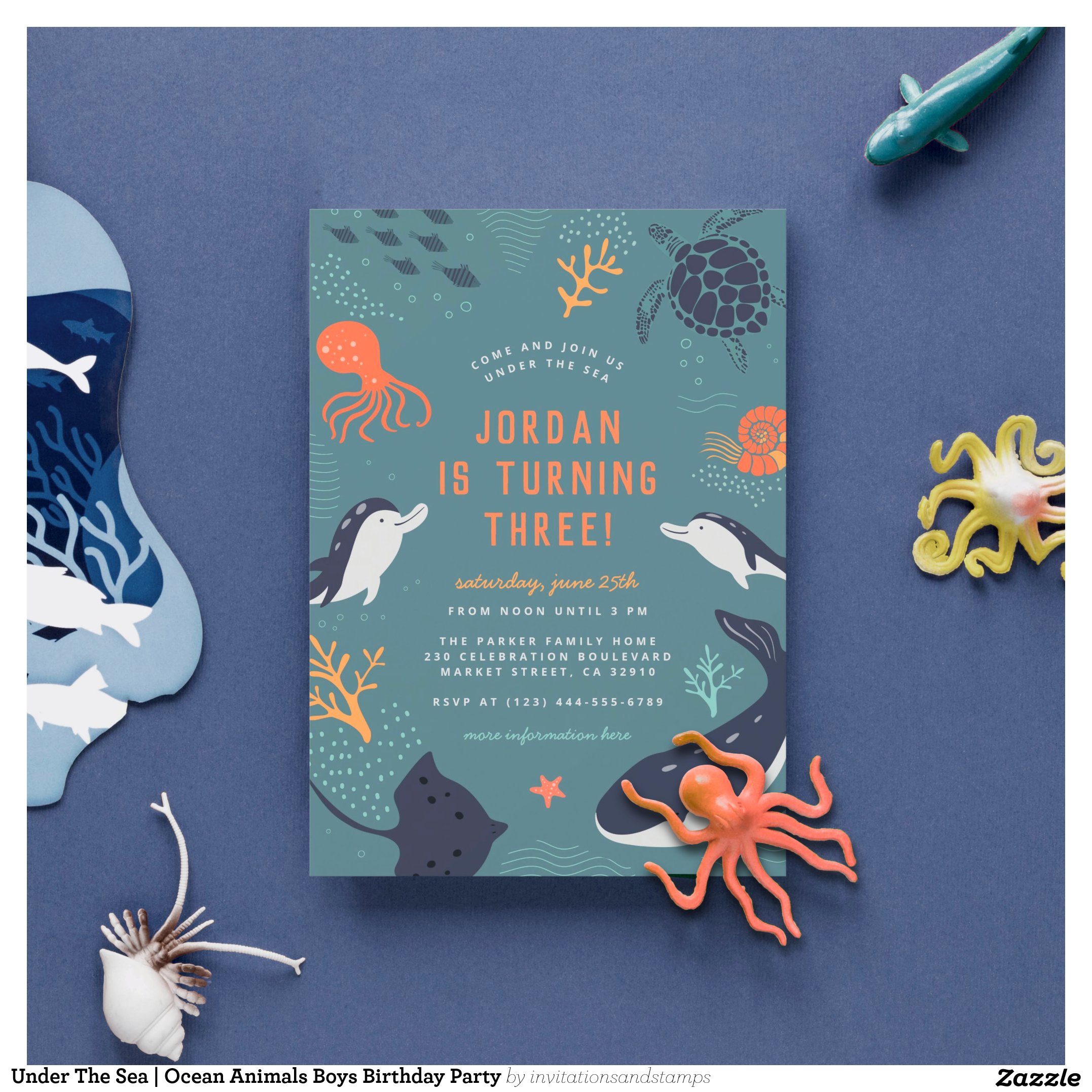 Under The Sea   Ocean Animals Boys Birthday Party Invitation