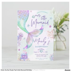Under the Sea Purple Teal Little Mermaid Birthday  Invitation