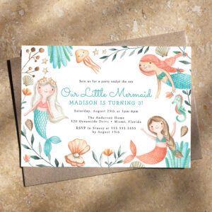 Under The Sea Watercolor Mermaid Birthday Party Invitation