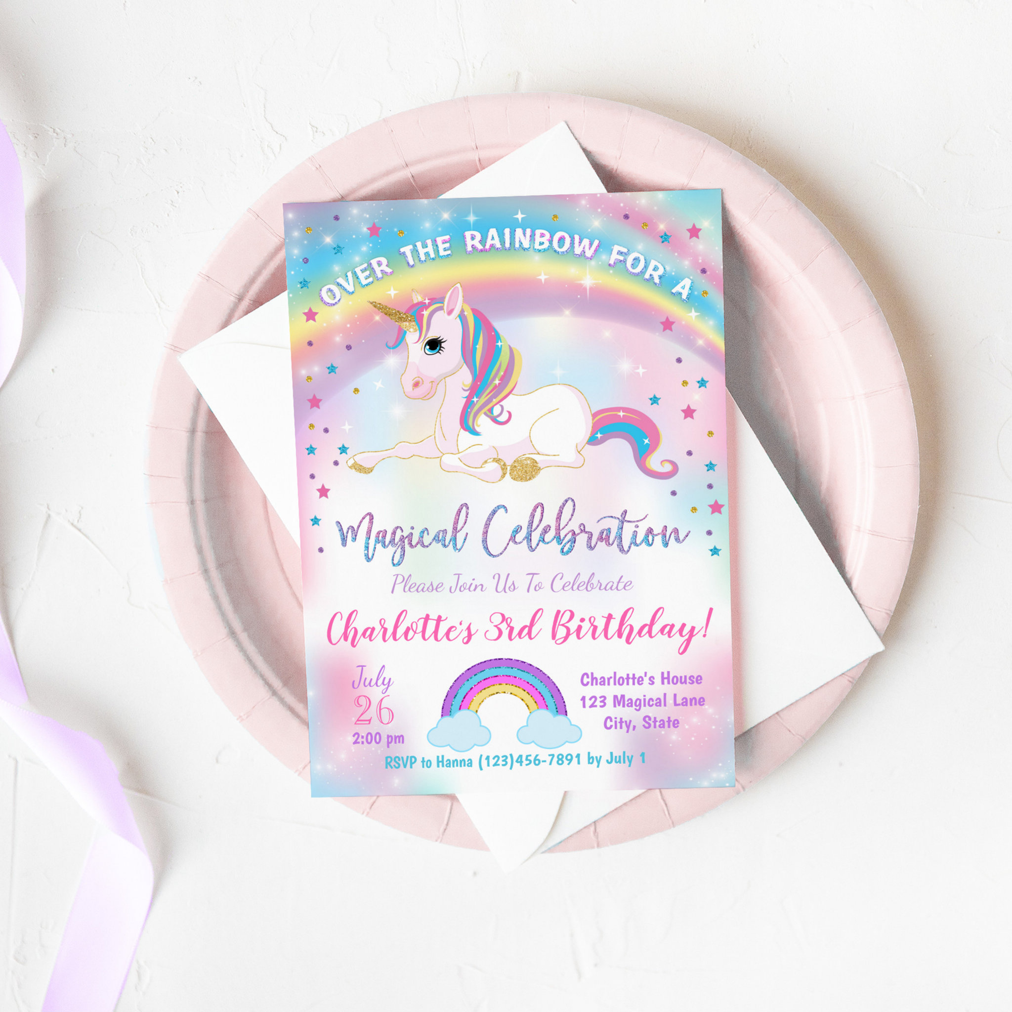 Unicorn Birthday Invitation, Unicorn Party Invite