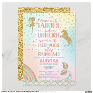 Unicorn Mermaid And Fairy Birthday Invitation