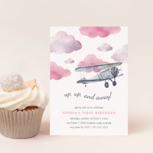 Up & Away   Vintage Airplane Birthday Party Invite