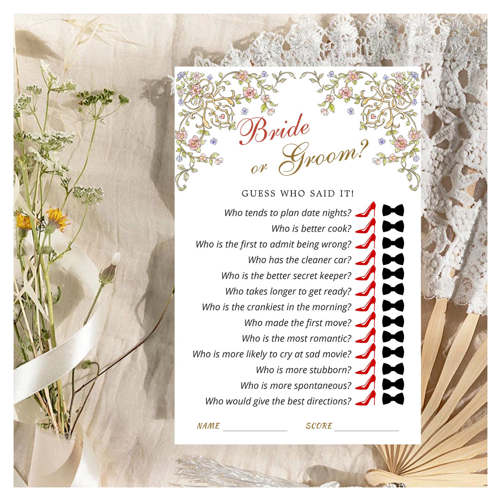Victorian Ornate Grace Floral Bridal Shower Game