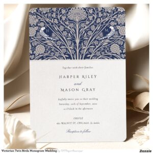 Victorian Twin Birds Monogram Wedding Invitation