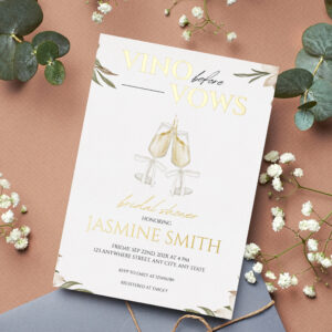 Vino before Vows Gold White Floral Bridal Shower F Foil Invitation