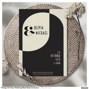 Vintage Art Deco Wedding Black Bone Invitation