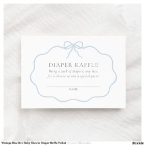 Vintage Blue Bow Baby Shower Diaper Raffle Ticket Enclosure Card