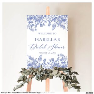 Vintage Blue Floral Bridal Shower Welcome Sign