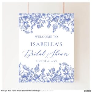 Vintage Blue Floral Bridal Shower Welcome Sign
