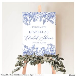 Vintage Blue Floral Bridal Shower Welcome Sign