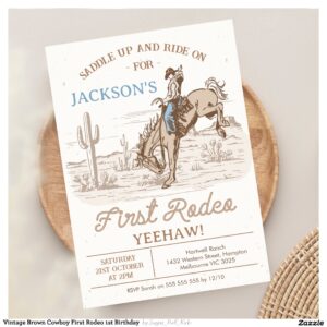Vintage Brown Cowboy First Rodeo 1st Birthday  Invitation