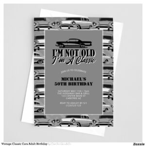 Vintage Classic Cars Adult Birthday Invitation