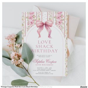 Vintage Coquette Pink Bow Love Shack Birthday Invitation
