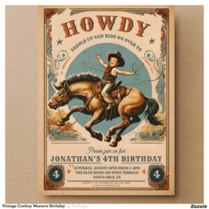 Vintage Cowboy Western Birthday Invitation