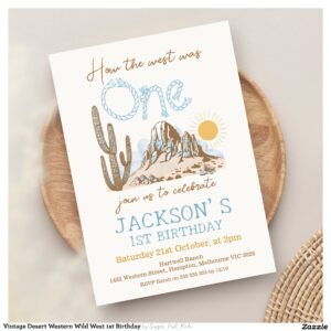 Vintage Desert Western Wild West 1st Birthday Invitation
