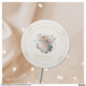 Vintage Elegant Tea Party Bridal Shower Classic Round Sticker