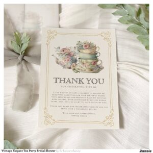 Vintage Elegant Tea Party Bridal Shower Thank You Card