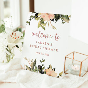 Vintage Floral Bridal Shower Welcome Pedestal Sign
