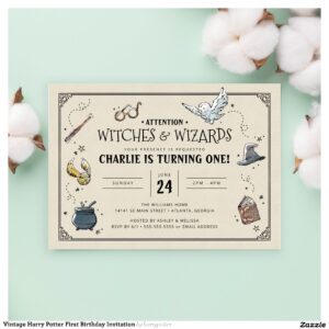Vintage Harry Potter First Birthday Invitation