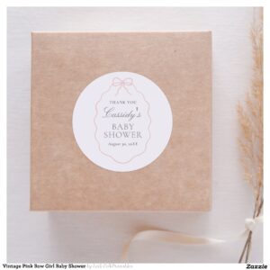 Vintage Pink Bow Girl Baby Shower Classic Round Sticker