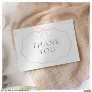 Vintage Pink Bow Girl Baby Shower Thank You Card