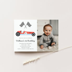Vintage Race Car Birthday Party Photo Invitation