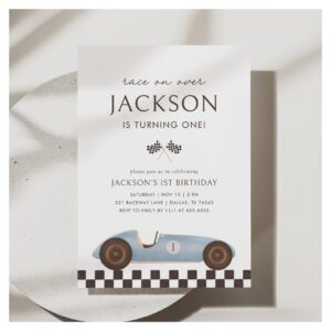 Vintage Race Car Boy 1st Birthday Invitation