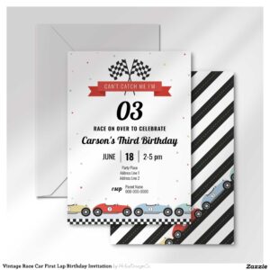 Vintage Race Car First Lap Birthday Invitation
