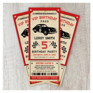Vintage Race Car Ticket Pass Boy Birthday Party Invitation