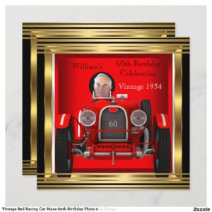 Vintage Red Racing Car Mans 60th Birthday Photo 2 Invitation
