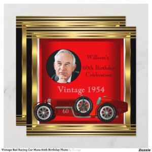 Vintage Red Racing Car Mans 60th Birthday Photo Invitation