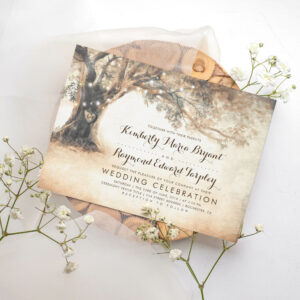 Vintage Rustic Carved Oak Tree Wedding Invitation