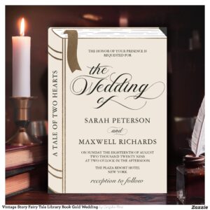 Vintage Story Fairy Tale Library Book Gold Wedding Invitation