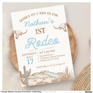 Vintage Western Cowboy First Rodeo 1st Birthday Invitation