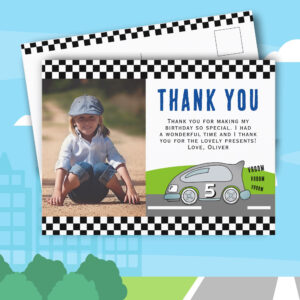 Vroom Racing Car Road Boy Photo Birthday Thank you Postcard