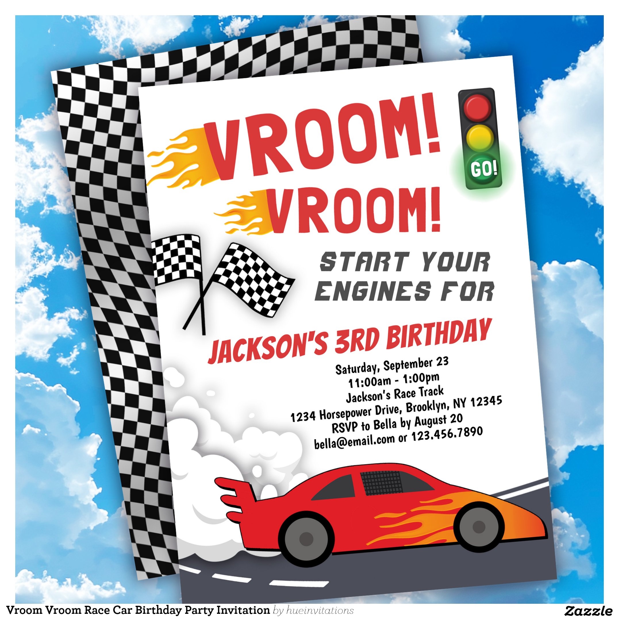 Vroom Vroom Race Car Birthday Party Invitation