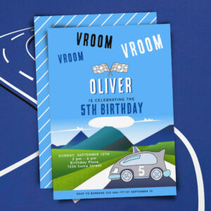 Vroom Vroom Racing Car on a Road Boy Birthday Invitation