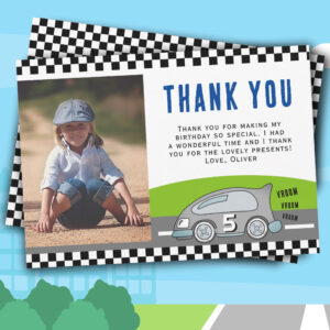 Vroom Vroom Racing Car Road Boy Photo Birthday Thank You Card