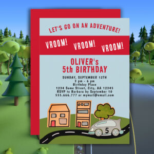 Vroom Vroom Racing Car Road House Boy Birthday Invitation