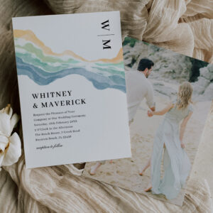 Watercolor Abstract Beach Photo Wedding Invitation