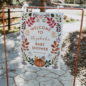 Watercolor Autumn Leaves & Pumpkin Welcome Sign