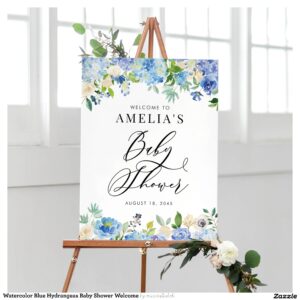 Watercolor Blue Hydrangeas Baby Shower Welcome Poster