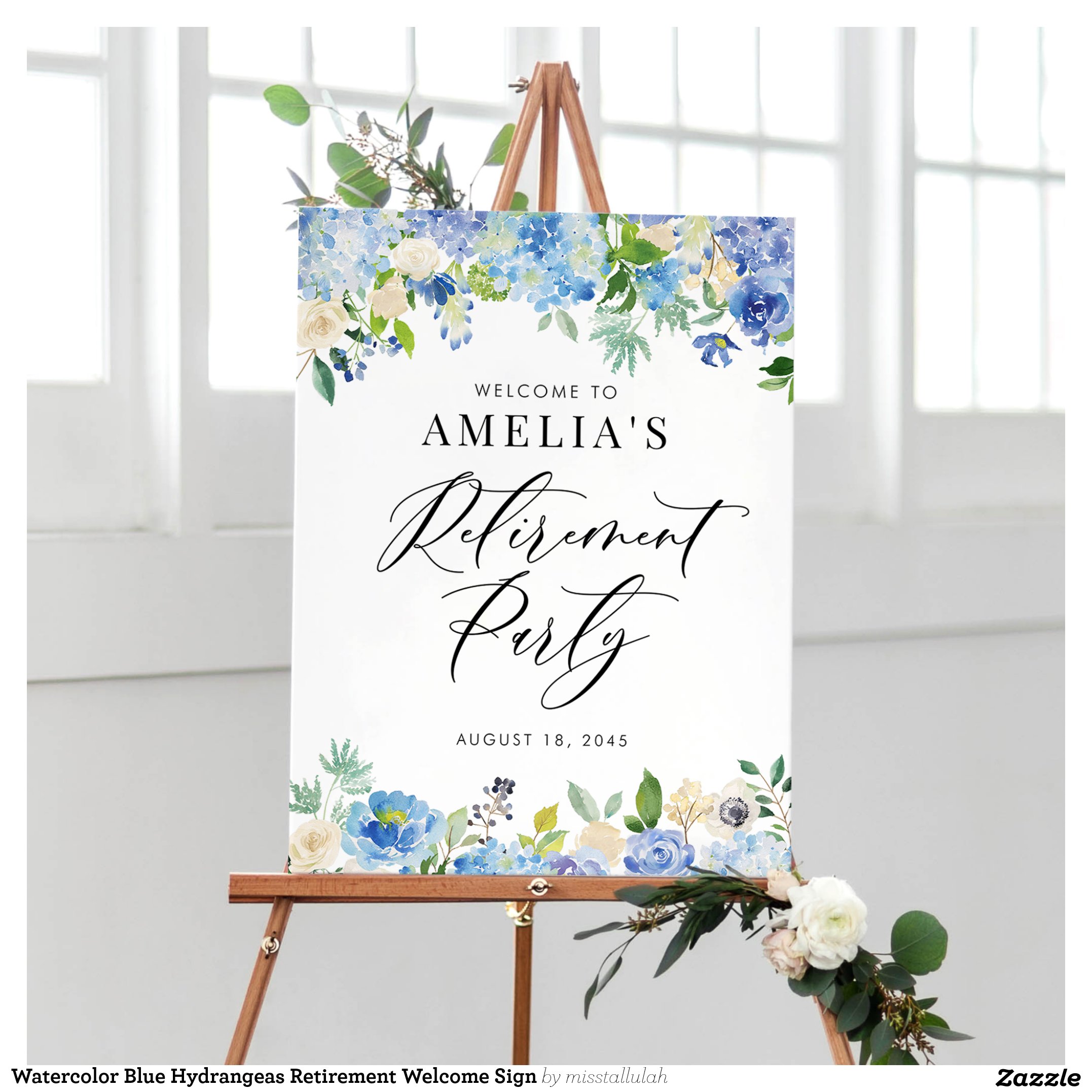 Watercolor Blue Hydrangeas Retirement Welcome Sign