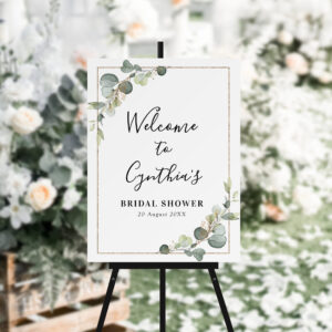 watercolor eucalyptus bridal shower welcome sign
