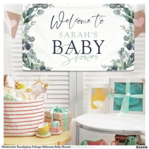 Watercolor Eucalyptus Foliage Welcome Baby Shower Banner