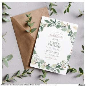 Watercolor Eucalyptus Leaves Wreath Bridal Shower Invitation